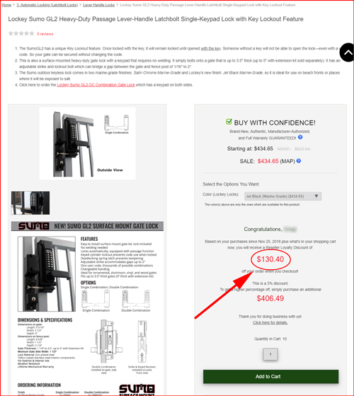 Reseller Loyalty Discounts Keyless Entry Locks, Keypad Push Button